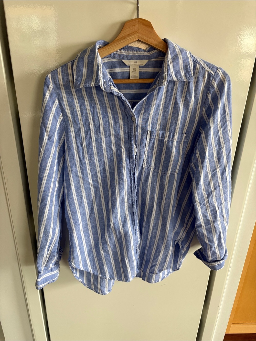Blue and White Striped Button-Up Shirt